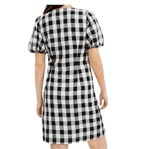NWT Loft gingham check linen blend puff sleeve button down dress‎ Sz 6 petite thumbnail 2