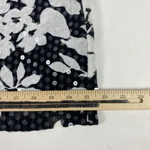 Ruth Skirt Sz XS Black Floral Sequin‎ Chiffon Denim Waist Midi Y2K Anthropologie thumbnail 5