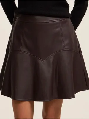 Women’s Faux Leather A-Line Skirt - Dark Brown thumbnail 1