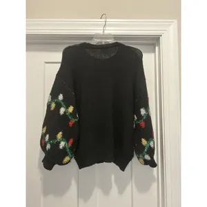 Women’s Size Small Christmas Lights Black Sweater Holiday Whimsy Party Festive thumbnail 5