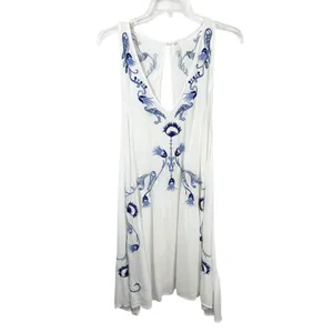 Free People Medium Slip Dress Adelaide Festival White Blue Floral Boho Mini 195‎ thumbnail 2
