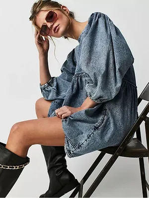 FREE PEOPLE‎ Get Obsessed Denim Mini Dress thumbnail 1