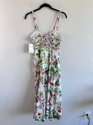 NWT Taylor Tiered Ruffle Pink Floral Midi Dress Sweetheart Neckline Cottagecore thumbnail 4