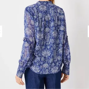 Ann Taylor Blue Paisley with ruffles Top Blouse M thumbnail 3