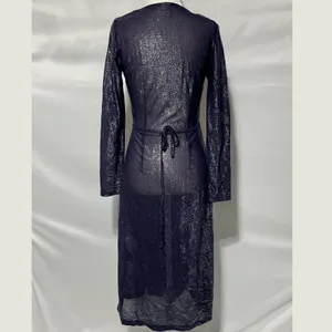 & Other Stories Sheer Metallic Long Sleeve Midi Wrap Dress Navy Blue Size 2 thumbnail 11