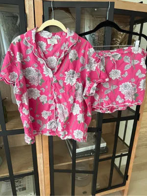 Crafted by mahogany dahlia pajamas set shorts sleeve shirt button down cotton thumbnail 8