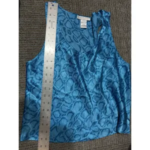 Morgan Taylor Intimates Pajama Set Women’s Small Blue Satin Snakeskin Pants/Tank thumbnail 7