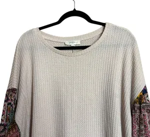 UMGEE Tunic Top Womens 1XL Multicolor Boho Art To Wear Waffle Knit Blouse thumbnail 2