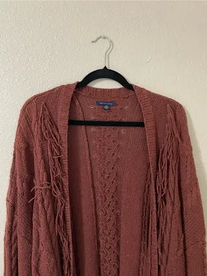 American Eagle Fringe Cable Knit Open Front Cardigan Rust Size XS/S Oversized thumbnail 8