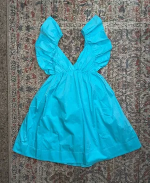 Bright Turquoise Ruffle Sleeve Babydoll Dress thumbnail 1