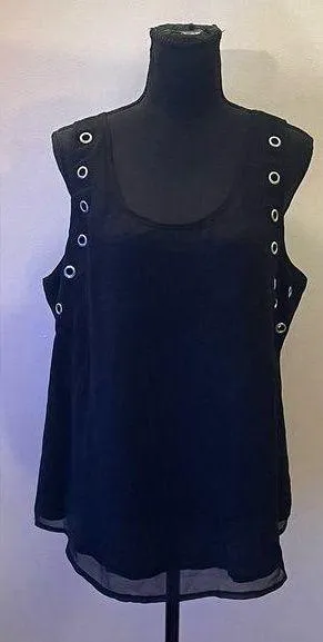 Pinky- Black with Silver Cut Out Tank Top Size XL thumbnail 1