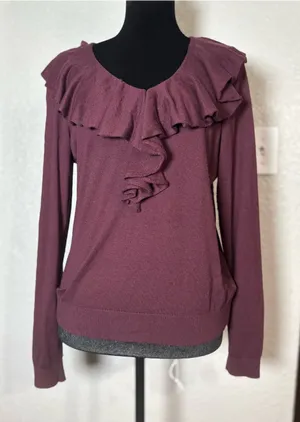 Lauren Ralph Lauren Women's size M Ruffle-Trim marron sweater thumbnail 1