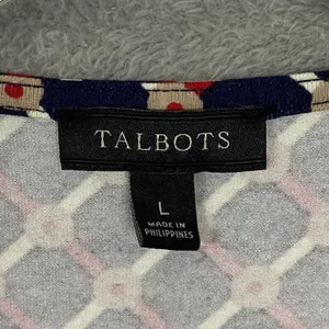 Talbots‎ Shirt Womens Large Blue Red V Neck Pullover Ruched Knit Stretch Classic thumbnail 3