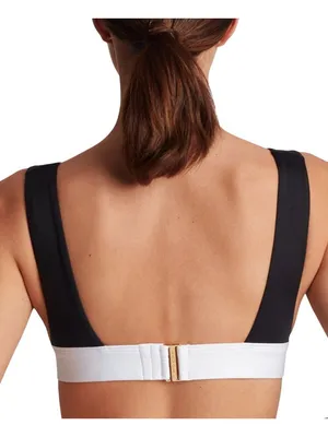 Lauren Ralph Lauren Womens Banded Modern V-Neck Bikini Swim Top Black / White 12 thumbnail 8