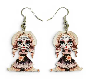 Boutique Day of the Dead Sugar Skull Doll Dangle Earrings thumbnail 1