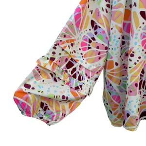 Oddy Shirt Sz 2X Colorful Ruffle‎ Puff Sleeve Blouse Pink Whimsical Relaxed Boho thumbnail 3