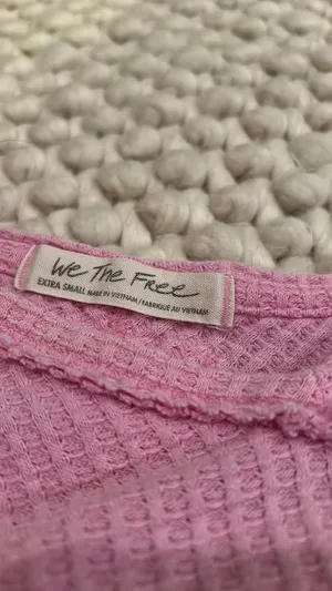 Pink Free People Off-The-Shoulder Waffle Knit Sweater thumbnail 3