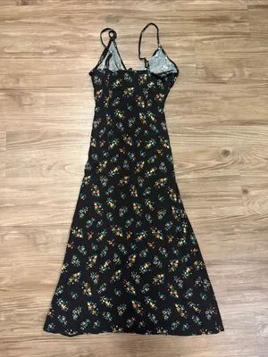 AFRM Cora Keyhole Floral Midi Dress Small Black Ditsy Floral Sold Out $118 thumbnail 4