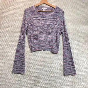 Sincerely Jules Purple‎ Space Dyed Long Bell Sleeve Cropped Preppy Knit Sweater thumbnail 7