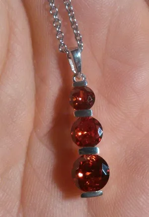 Simulated Red Diamond Sterling Silver Pendant Stainless Steel Necklace thumbnail 9