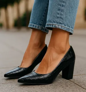 Liz Claiborne Elegant Black Crocodile Pattern chunky Heels! Ntn thumbnail 1