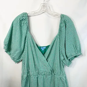 Draper James XXL Dress‎ Green Gingham Surplice Cotton Puff Sleeve Tiered 1827 thumbnail 5