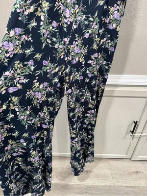 NWT Floral V-Neck Navy Jumpsuit with Lavender Blooms thumbnail 4