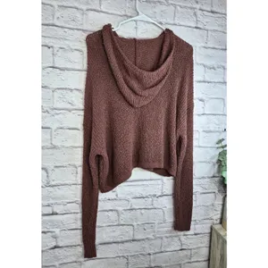 NWT Billabong Hot Beachin Cropped Hooded Knit Sweater Mauve Brown M slouchy fall thumbnail 11
