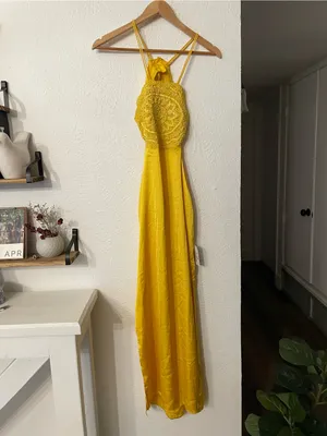 NWT ASOS Yellow Embroidered Bodice Satin Bias Midi Dress Size 2 thumbnail 4