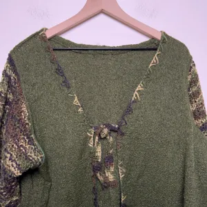 Women‎ Tie Front Goblincore Knit Cardigan Sweater Large Green Boho Gremlin thumbnail 2