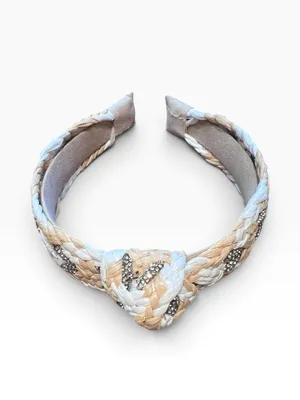 Braided Knot Fabric Headband Sparkly Beige White Gray Classic Casual thumbnail 2