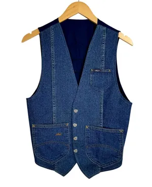 Vtg Chic Denim Western Vest Dark Wash Heart Buttons Sz Medium thumbnail 1