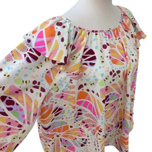 Oddy Shirt Sz 2X Colorful Ruffle‎ Puff Sleeve Blouse Pink Whimsical Relaxed Boho thumbnail 7
