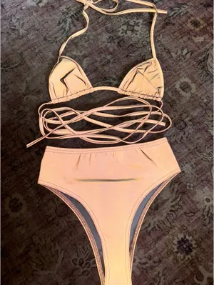 iHeartRaves Silver Reflective Wrap Around Bathing Suit thumbnail 1