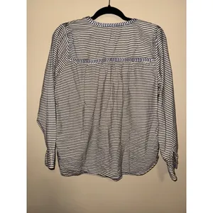 J.Crew Striped Embroidered Split Neck Blouse Navy White Red Womens 10 Nautical thumbnail 4