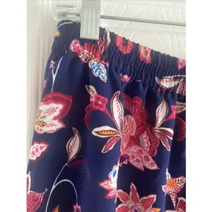 LOFT‎ Floral Faux Wrap Skirt Womens Size M Blue Pink Elastic Waist Garden Summer thumbnail 2