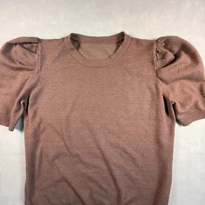 Unbranded Mocha Brown Puff Sleeve Knit Sweater Crew Neck Short Sleeve XL thumbnail 2