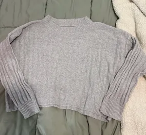 American Eagle light gray cropped crewneck sweater thumbnail 1