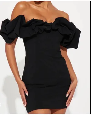 Cute off the shoulder black dress thumbnail 1