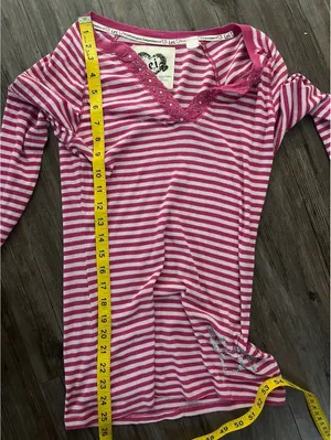 l.e.i. Vintage Long Sleeved Henley Pink Striped Y2K Shirt L thumbnail 5