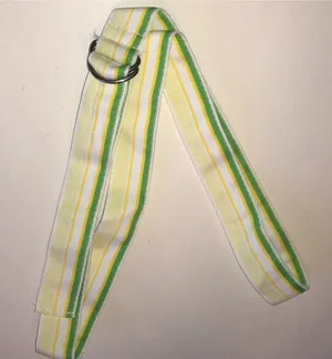 Striped Ribbon Belt with Metal D-Ring - Yellow & Green thumbnail 1
