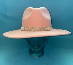 SAN DIEGO HAT CO Fedora pearl floral band wide brim blush pink felt size OSFA thumbnail 1