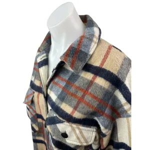 Zara Brown Wool Plaid Check Collared Long Sleeve Button Down Shirt Coat Jacket S thumbnail 3
