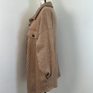 Oversized Knit Shacket Button Down Collared‎ Top Pockets Tan Medium Brown thumbnail 4