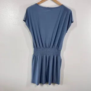 White House Black Market Light Blue Smocked Waist Dress‎ Small Cap Sleeves Midi thumbnail 3