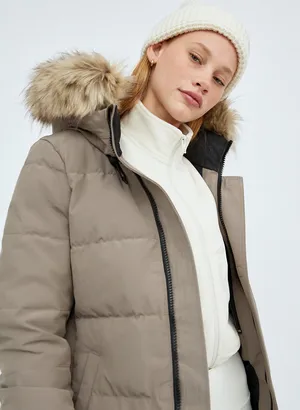 Aritzia Tna The Powder Parka Mid Length Jacket Modern Taupe Goose Down SMALL. thumbnail 4