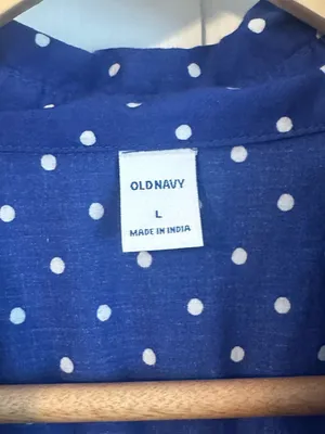 Old Navy Navy Polka Dot Button-Up Blouse, Large thumbnail 2