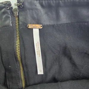 Free People Black Vegan Leather Mini Skirt Faux Leather Panel Seam Size 12‎ thumbnail 2