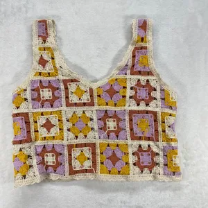 Rebellion Again Crochet Crop Top Granny Square Knit Sleeveless‎ XS thumbnail 6