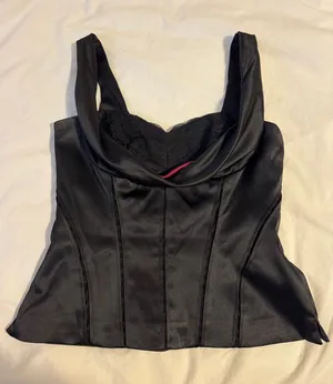 White House | Black Market Black Strapless Corset-Style Top thumbnail 1